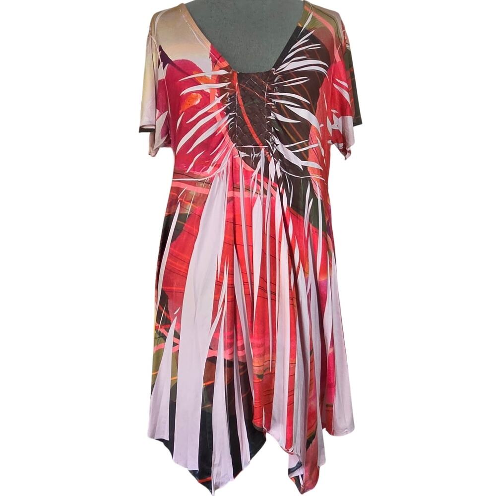 Multi Color V Neck Short Sleeve Blouse Size Large